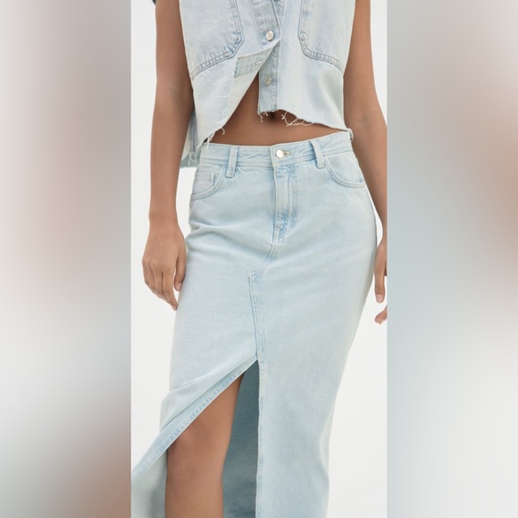 🦋NWT ZARA SLIT DENIM MIDI SKIRT SIZE XS - Picture 4 of 8